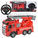 RC daljinsko vodeni gasilski avtomobil z dvižno košaro, s svetlobnimi učinki, merilo 1/43 27MHz 21cm