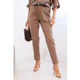 Kesi Włoski Women's viscose pants with a belt and tapered leg fango Cijene