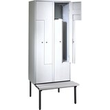 Wolf Garderobna omara Z s klopjo, VxŠxG 2140 x 800 x 500 mm, 4 predelki, svetlo siva vrata | Shoptok.si