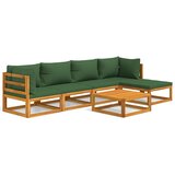 Maison Chic Seti vrtnega pohištva - Vrtna garnitura - Vrtni pohištvo set 6-delna z zelenimi blazinami trden les, (21804235) | Shoptok.si
