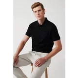 Avva Men's Black 100% Cotton 3-Button Polo Neck Ribbed Regular Fit T-shirt