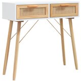 Maison Chic konzolna miza - miza ob steni bela 80x30x75cm trdna borovina in naravni ratan, (21786264) | Shoptok.si