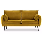 Kooko Home žuti baršunasti kauč s crnim nogama Lento, 158 cm
