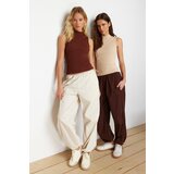 Trendyol 2-Pack Brown-Beige Fitted Ribbed Elastic Knitted Blouse cene