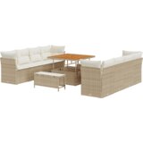 vidaXL 11 dijelni set vrtnih kauča s jastučićima bež poli ratan acacia, 3 dijelni set za objedovanje u vrtu s jastučićima bež poli ratan acacia | shoptok.hr