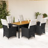  7-dijelni vrtni blagovaonski set s jastucima crni od poliratana Crna 190 x 90 x 75 cm | shoptok.hr