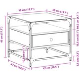  Stolić sa staklenom površinom boja hrasta 50 x 50 x 45 cm čelik | shoptok.hr