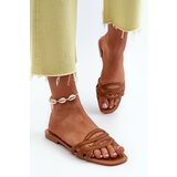 Kesi Women's eco leather slippers with flat heels, Brown, Moldela Cene