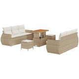 vidaXL 9 delni vrtni sofa set z blazinami Bež poli ratan akacija, 3 delni vrtni jedilni set z blazinami Bež poli ratan akacija Cene