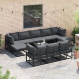 vidaXL Sjedeća garnitura za vrt 10 pcs Crna 353 x 141.5 x 71 cm | shoptok.hr