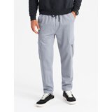 Ombre Men's knitted joggers with cargo pockets - light grey | Shoptok.si