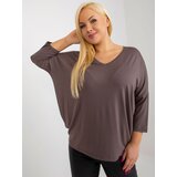 Fashion Hunters Basic brown blouse plus size with 3/4 sleeves Cene