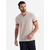 Ombre Men's T-shirt with contrasting inserts and v-neck - beige | shoptok.hr