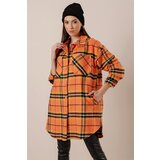 By Saygı Plaid Wool Cachet Long Shirt Orange with Pocket | shoptok.hr