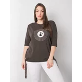 Fashionhunters Tmavě khaki halenka plus velikosti pro ženy s aplikací