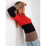 Fashion Hunters Basic red-brown ribbed turtleneck blouse Cene