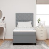vidaXL Box Spring postelja z vzmetnico in LED svetlobo Siva 90x190 cm Tkanina Cene