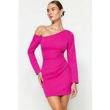 Trendyol Fuchsia Fitted Evening Dress with Draping Cene