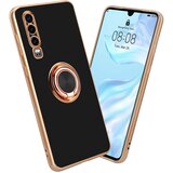 Cadorabo Huawei v sijajnem črni barvi - Zlato z obročem silikonski/TPU ovitek z zaščito pred kamero in držalo magnetnega avtomobila, (20593968) | Shoptok.si