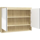 Furnova Kopalniška omarica z ogledalom 80x15x60 cm MDF bela in hrast, (21947350) | Shoptok.si