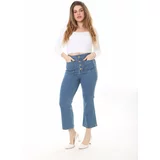 Şans Women's Plus Size Blue Metal Button Front And Back 4 Pocket Jeans