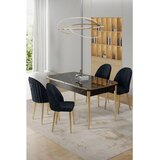Hanah home trpezarijski set Rada, sto na razvlačenje i 4 stolice, ploča u dekoru crnog mermera, zlatne noge, antracit tkanina Babyface | Eponuda.com