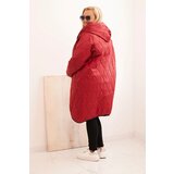 Kesi Włoski Women's Plus Size quilted jacket with a hood and sporty cuffs red | Shoptok.si