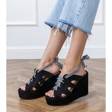 D/CEO Black wedge sandals with decorative lacing Lakota | Shoptok.si