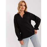 Fashion Hunters Black shirt blouse with openwork sleeves Cene