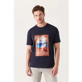 Avva Men's Navy Blue Motto Printed Cotton T-shirt