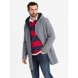 Ombre Men's melange long coat with hood - grey | Shoptok.si