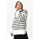 Lafaba Women's White Turtleneck Striped Knitwear Sweater Cene