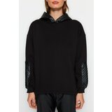 Trendyol Black Thick Fleece Inside Quilted Oversize/Wide-Cut Hoodie, Knitted Sweatshirt cene