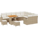  12-delni vrtni sedežni set s blazinami Bež Poli ratan Acacia | Shoptok.si