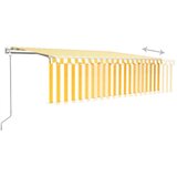 vidaXL Avtomatska tenda s senčilom LED + senzor 5x3 m rumena in bela | Shoptok.si