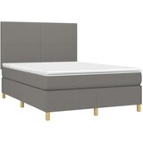vidaXL Box spring postelja z vzmetnico LED temno siva 140x190 cm blago | Shoptok.si