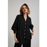 Marisse Black Shirt With Decorative Buttons And Puffed Sleeves | Shoptok.si