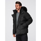 Ombre Men's quilted jacket with cut of ramoneski with hood - black | ePonuda.com