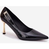 Boto Lacquered Stiletto Heels With Golden Buckle Black Mivira | Shoptok.si