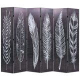 vidaXL Zložljiv paravan 228x170 cm perje črn in bel | Shoptok.si