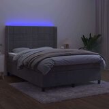 vidaXL Krevet box spring s madracem LED svjetlosivi 140x190 cm baršun | shoptok.hr