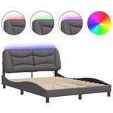 vidaXL Posteljni okvir z LED lučkami siv 140x190 cm umetno usnje, (21094991) | Shoptok.si