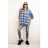 Kesi Włoski Women's cotton checkered shirt with a distressed effect cornflower blue | shoptok.hr