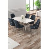 Hanah home trpezarijski set Asel, sto i 6 stolica, ploča u dekoru belog mermera, hromirane noge, antracit tkanina Babyface | Eponuda.com