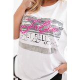 Kesi Włoski Plus Size women's blouse with sequin inscription white + gray | Shoptok.si