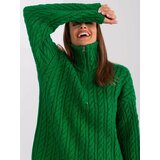 Fashion Hunters Green long sweater with cables and zipper Cene