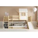 Molarem Home Drveni dječji povišeni krevet Antresola s toboganom I stepenicama - 200x90cm - svijetlo drvo | shoptok.hr