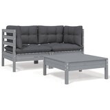 Maison Chic Seti vrtnega pohištva - Vrtna garnitura - Vrtni pohištvo set 3-delna z blazinami siva trdna borovina, (21810314) | Shoptok.si