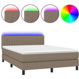 vidaXL Krevet box spring s madracem LED smeđesivi 140x190 cm tkanina | shoptok.hr