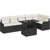 vidaXL 7-delni set vrtnih sofa z blazinami Črn poli ratan | Shoptok.si